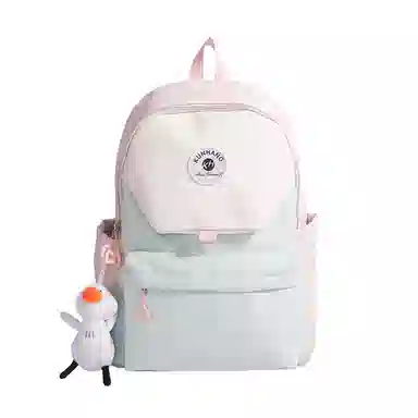 單倉 马卡龙轻便简约撞色日系初高中学生书包小众设计休闲旅行大容量背包 尼龙布 双肩包 男女同款情侣款 粉红色/黄色/蓝色/绿色