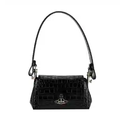 Vivienne Westwood Croc Embossed Leather Shoulder Bag Black