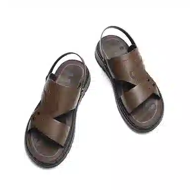 红蜻蜓 牛皮革 舒适两穿 平底一脚蹬 沙滩凉鞋 男款