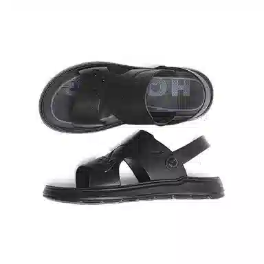 红蜻蜓 牛皮革 舒适两穿 平底一脚蹬 沙滩凉鞋 男款