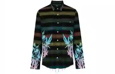 AMIRI SS21 Rainbow Stripe Leaf Print Shirt