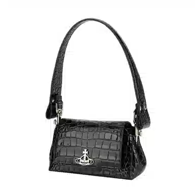 Vivienne Westwood Croc Embossed Leather Shoulder Bag Black