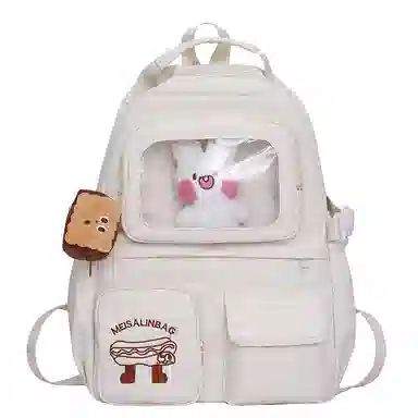 彤彤兔 简约时尚 尼龙 双肩包 女款 米白色\黄色\蓝色\黑色