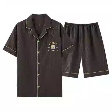 夏芬妍 简约舒适柔软字母提花云朵棉翻领开衫家居服亲肤休闲短袖短裤时尚可外穿睡衣套装 男款 棕色