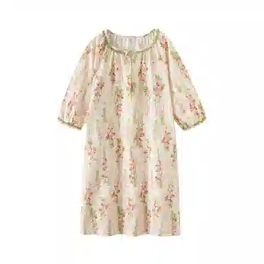 怡吾色 甜美家居服简约清新五分袖睡裙 女款