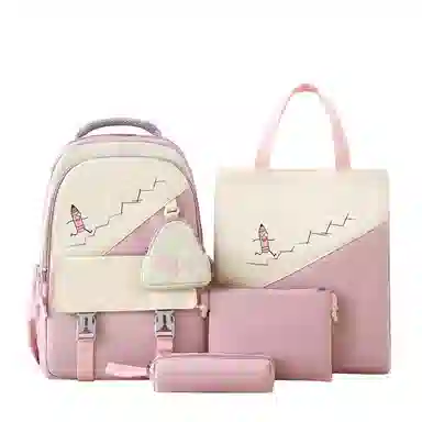 彤彤兔   韩版森系大容量四件套时尚百搭 尼龙 双肩包组合装 男女同款情侣款 粉色/绿色/紫色/黑色/蓝色