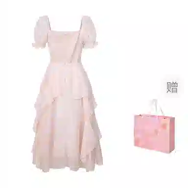 桴生 泡泡袖法式方领温柔短袖连衣裙 女款