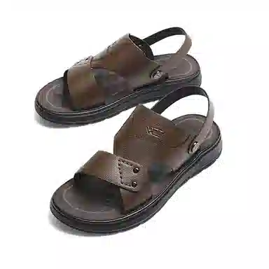 红蜻蜓 牛皮革 舒适两穿 平底一脚蹬 沙滩凉鞋 男款