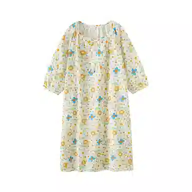 怡吾色 甜美家居服简约清新五分袖睡裙 女款