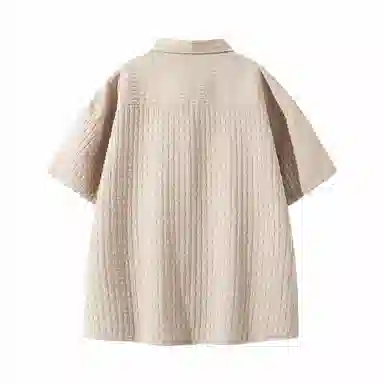 敦煌博物馆 日系简约华夫格字母舒适透气宽松百搭短袖衬衫 男女同款