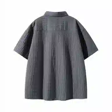 敦煌博物馆 日系简约华夫格字母舒适透气宽松百搭短袖衬衫 男女同款