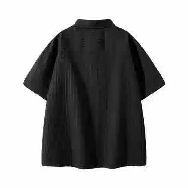 敦煌博物馆 日系简约华夫格字母舒适透气宽松百搭短袖衬衫 男女同款