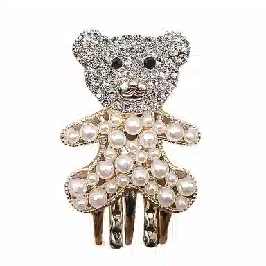 简应舒 小熊水钻珍珠小发抓刘海夹前额边夹侧边夹子头饰 合金+仿钻 发夹 女款