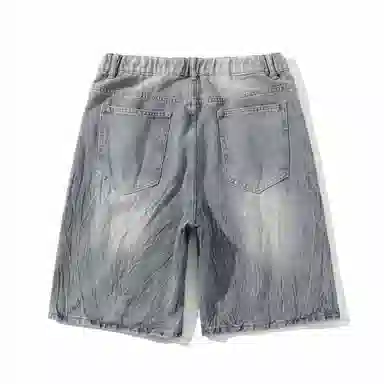 大卫贝肯 美式复古高街水洗小众设计感爆裂闪电纹设计潮流酷帅宽松廓形通勤百搭七分牛仔短裤 男女同款