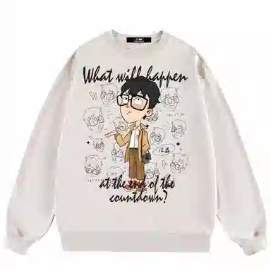 三体 汪淼卡通形象系列 简约基础卡通印花宽松休闲圆领卫衣 男女同款