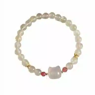 【冰糖雪梨】 指尖瑰宝 招正缘桃花甜美可爱国潮招财猫旺事业旺财运好运爆棚天然 黄水晶 手串 男女同款情侣款