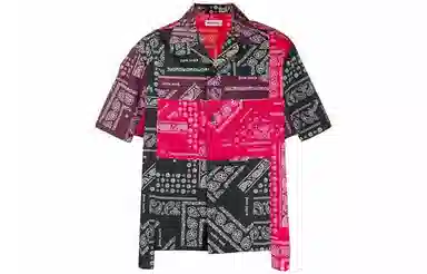 Palm Angels Patchwork Paisley Short Sleeve Shirt Black Red