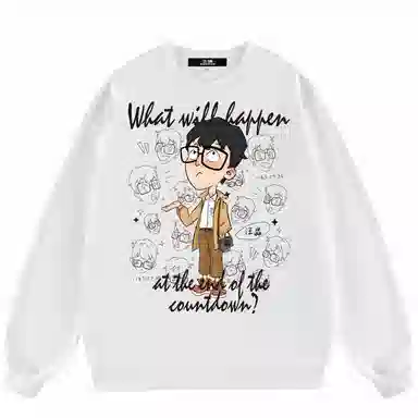 三体 汪淼卡通形象系列 简约基础卡通印花宽松休闲圆领卫衣 男女同款