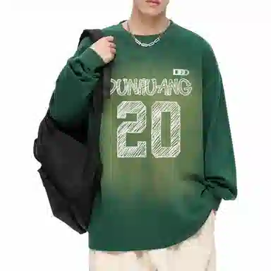 敦煌博物馆 重磅水洗美式复古字母渐变宽松百搭高街圆领卫衣 男女同款