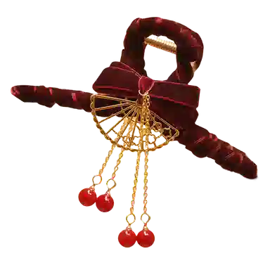 贯古今 红色相思复古优雅后脑勺鲨鱼气质高级感 合金 发夹 女款