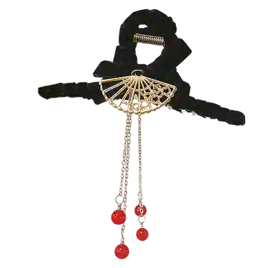 贯古今 红色相思复古优雅后脑勺鲨鱼气质高级感 合金 发夹 女款