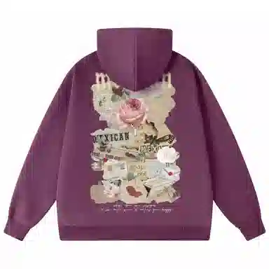 稻草人 美式复古做旧报纸玫瑰花卉字母涂鸦印花宽松休闲重磅外套舒适亲肤百搭打底连帽套头长袖卫衣 男女同款