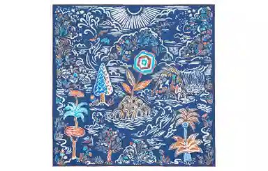Hermes "Spring Island" 90cm Scarf Navy/Brown/White