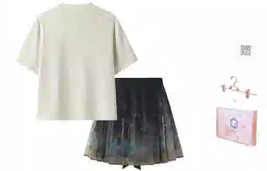 东鲸岁时记 新中式上衣宽松风国风半身裙百褶汉服 女款 礼盒装 新中式短袖+新中式短裙