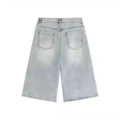 大卫贝肯 美式复古高街基础款纯色做旧宽松通勤高级感百搭潮流简约直筒七分牛仔短裤 男女同款