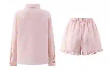 东鲸岁时记 可爱甜美格子长袖衬衫宽松显瘦休闲套装 女款 两件装 粉色