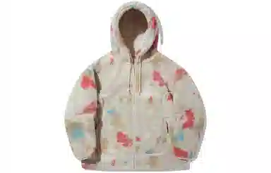 中国李宁 趋势系列 满印拉链连帽宽松摇粒绒卫衣 男女同款 燕麦灰提花