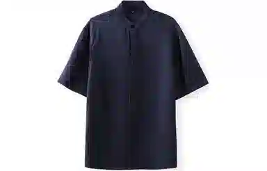 我是大卫 纯色立领复古宽松休闲短袖衬衫 男女同款