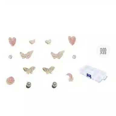 【七对套装组】 希遇 养耳洞 一周不重复百搭通勤 爱心四叶草 小清新甜美少 女心 轻奢小众高级感 精致小巧礼盒装 合金 耳钉 女款