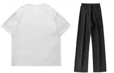 大卫贝肯 美式复古纯棉基础款纯色字母印花上衣透气吸汗宽松直筒系带长裤休闲运动套装 男女同款