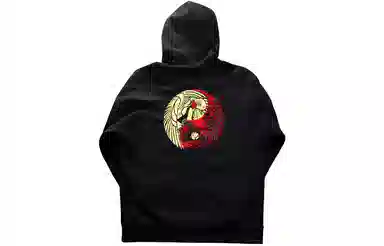 中国李宁 纽约时装周走秀款 刺绣长袖连帽套头衫卫衣 男款 黑色