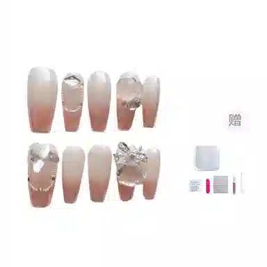 几多萌 纯手工  穿戴甲 梯型长款透色裸色 细闪 极光魔镜粉纯欲风仙女爆闪