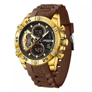 三达 时尚潮流校园学生手表 电子+石英机芯 硅胶表带 国表 男表 黑色表盘 防水