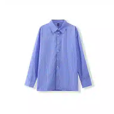 我是大卫 港风复古条纹基础宽松尖领长袖衬衫 男女同款 蓝色条纹