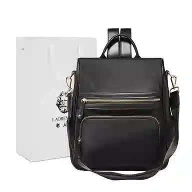 老人头 时尚大容量休闲简约百搭通勤背包高级感轻便耐用 织物 双肩包 常规 女款 黑色