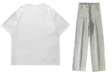 大卫贝肯 美式复古纯棉基础款纯色字母印花上衣透气吸汗宽松直筒系带长裤休闲运动套装 男女同款