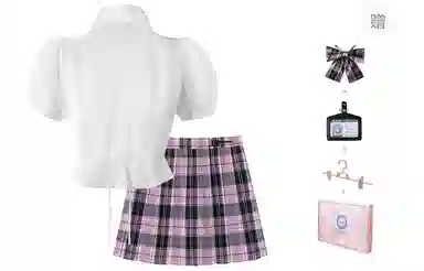 东鲸岁时记 纯色舒适修身收腰短袖衬衫百褶时尚半身裙制服 女款