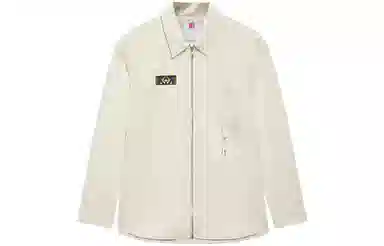 中国李宁 绣章宽松休闲拉链长袖衬衫 男款 白色