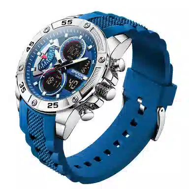 三达 时尚潮流校园学生手表 电子+石英机芯 硅胶表带 国表 男表 黑色表盘 防水