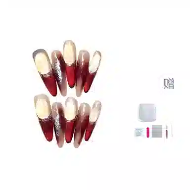 几多萌 手工穿戴甲  杏仁红色晕染