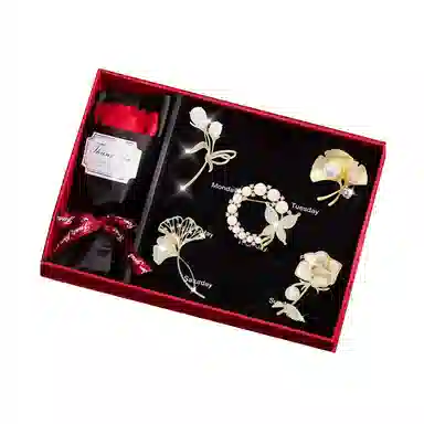 缔晶 优雅复古时尚三生有杏胸花套装 精致气质造型通勤配饰礼盒 合金 胸针 女款