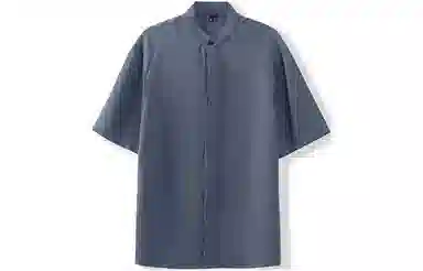 我是大卫 纯色立领复古宽松休闲短袖衬衫 男女同款