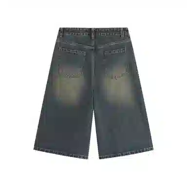 大卫贝肯 美式复古高街基础款纯色做旧宽松通勤高级感百搭潮流简约直筒七分牛仔短裤 男女同款