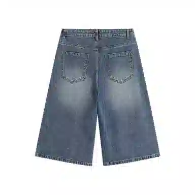 大卫贝肯 美式复古高街基础款纯色做旧宽松通勤高级感百搭潮流简约直筒七分牛仔短裤 男女同款