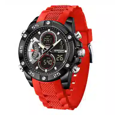 三达 时尚潮流校园学生手表 电子+石英机芯 硅胶表带 国表 男表 黑色表盘 防水