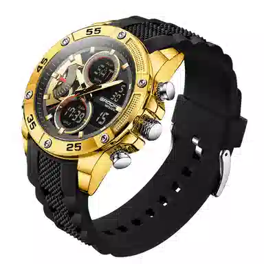 三达 时尚潮流校园学生手表 电子+石英机芯 硅胶表带 国表 男表 黑色表盘 防水